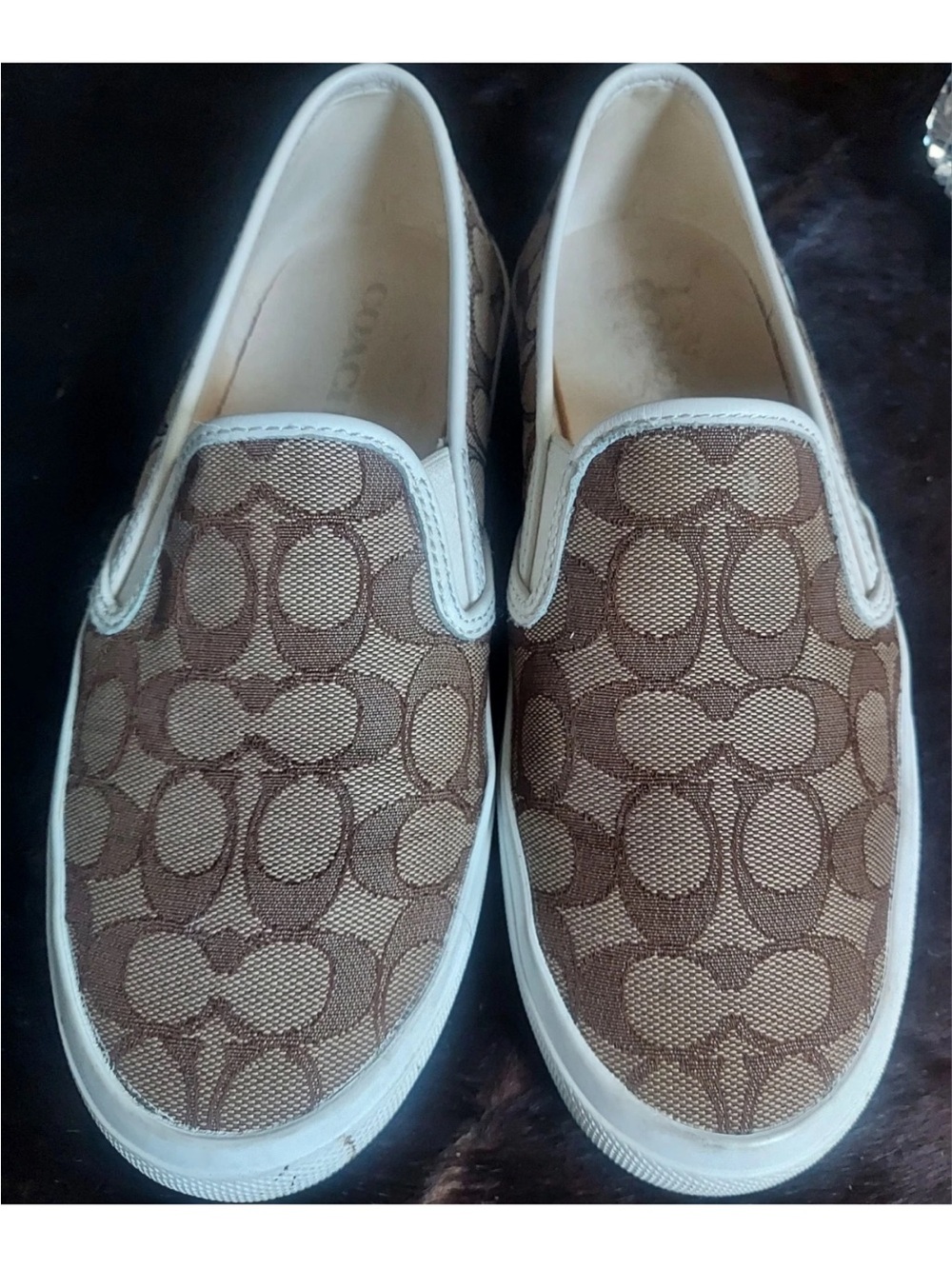 Coach Brown & Cream Signature Canvas Slip-Ons size 9 excellent condition